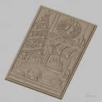 Fichier CNC & impression 3D thème de Noël, chien et chat devant cheminée avec sapin, haute qualité relief STL