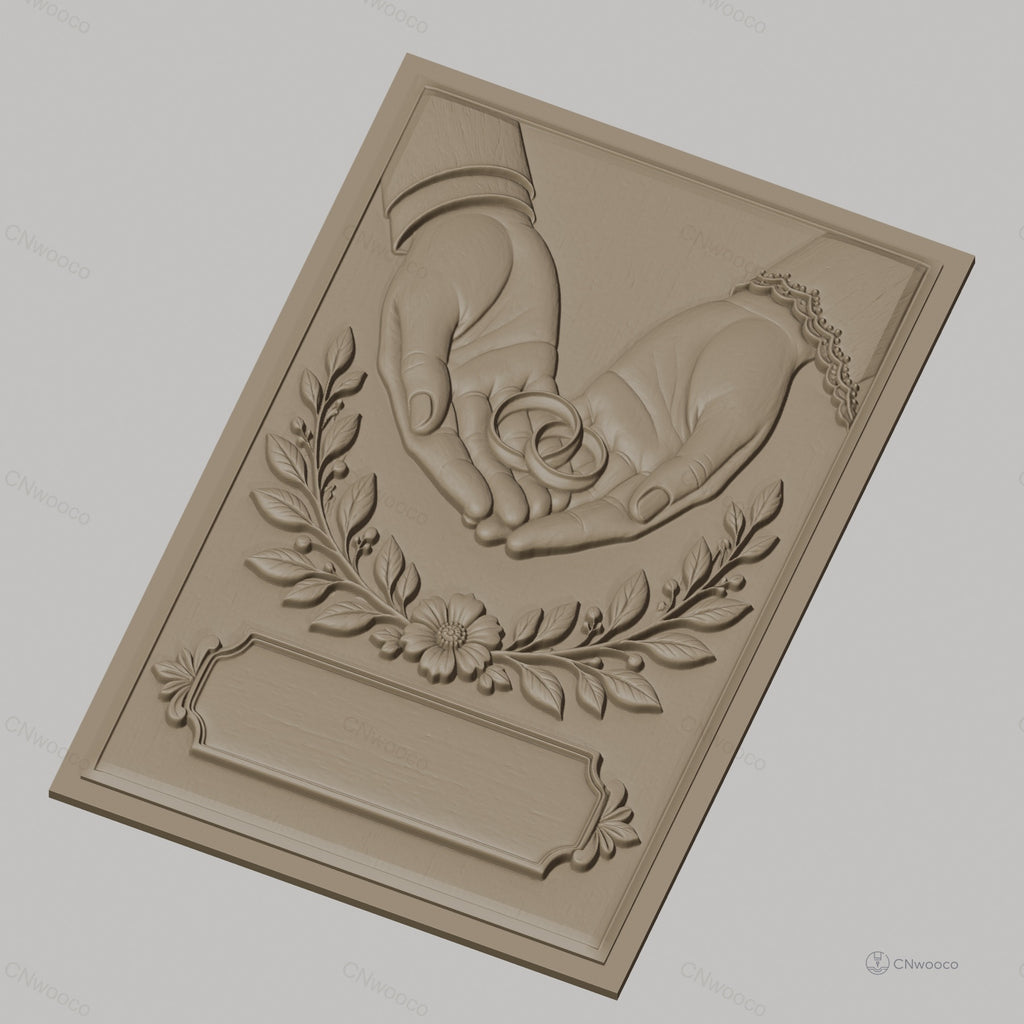 Fichier CNC & impression 3D alliance avec mains, fleurs et feuillages, haute qualité relief STL