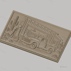 Fichier CNC & impression 3D ancienne camionnette devant garage désert cactus, haute qualité relief STL