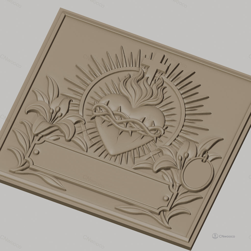 Fichier CNC & impression 3D coeur sacré couronne d'épines fleurs haute qualité relief STL
