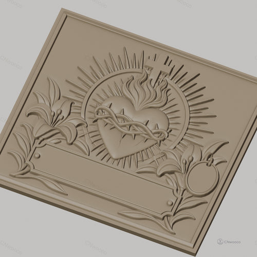 Fichier CNC & impression 3D coeur sacré couronne d'épines fleurs haute qualité relief STL
