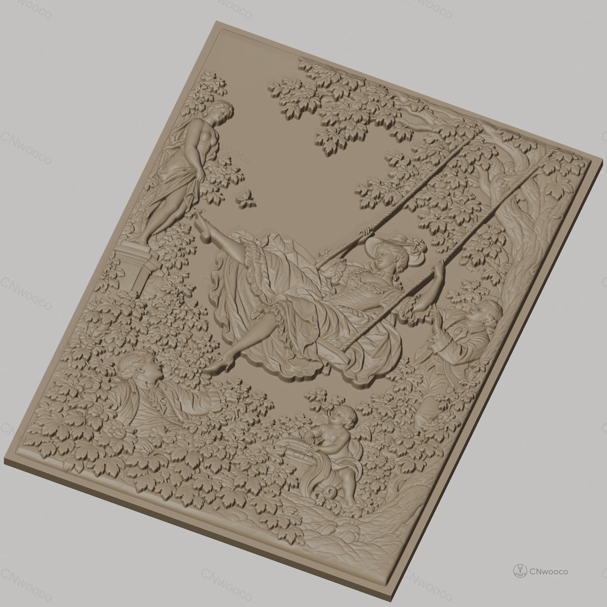 Fichier CNC & impression 3D La balançoire, femme en robe historique et statue, haute qualité relief STL