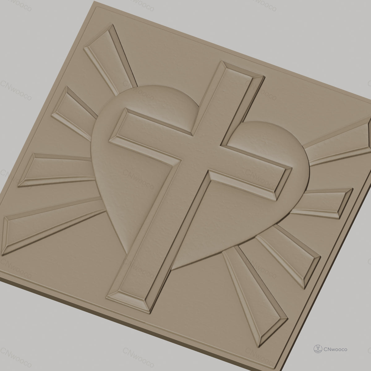 Fichier CNC & impression 3D coeur sacré avec croix et rayons, haute qualité relief STL