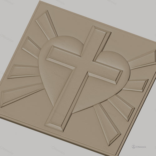 Fichier CNC & impression 3D coeur sacré avec croix et rayons, haute qualité relief STL