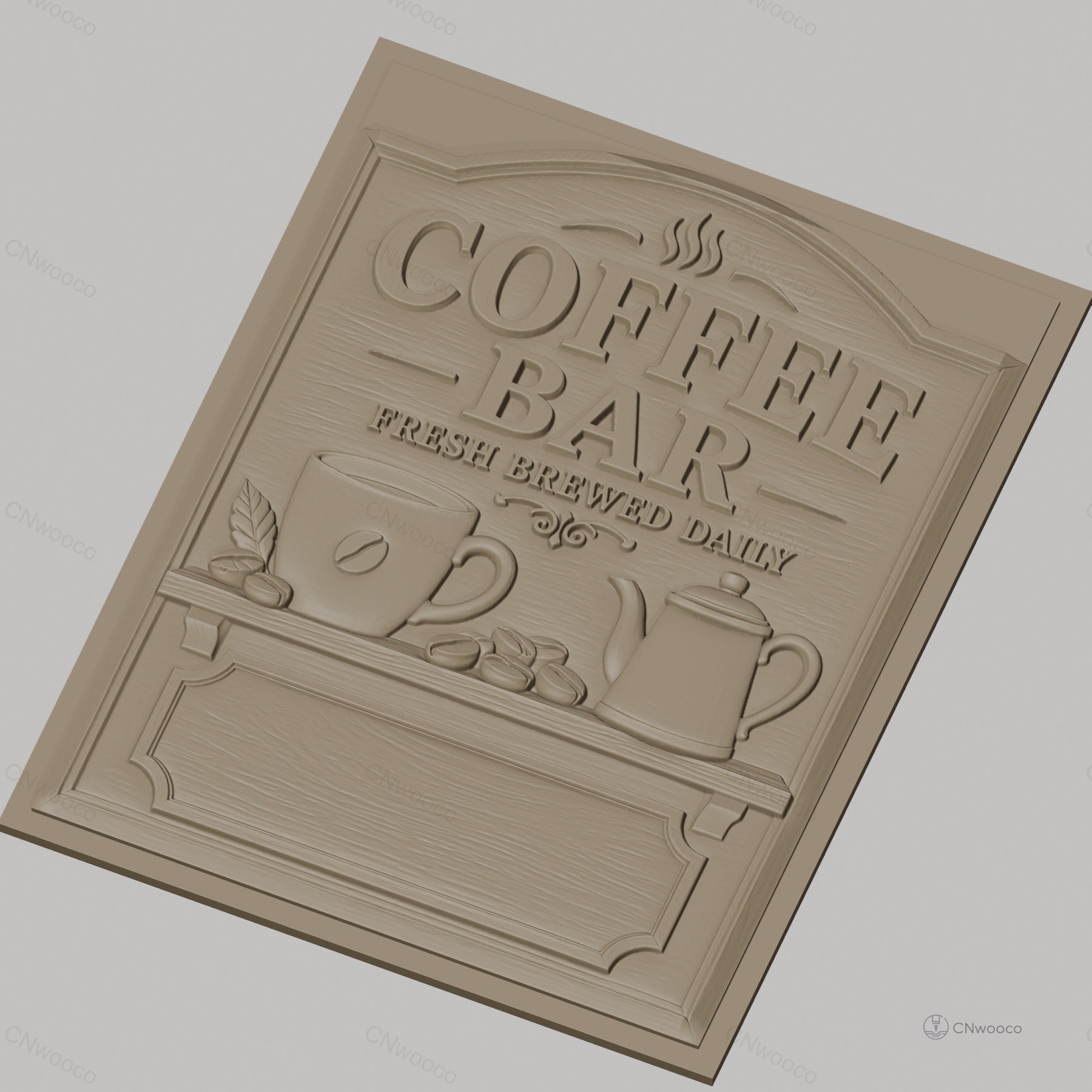 Fichier CNC & impression 3D Coffee Bar avec tasse, cafetière et grains de café, haute qualité relief STL