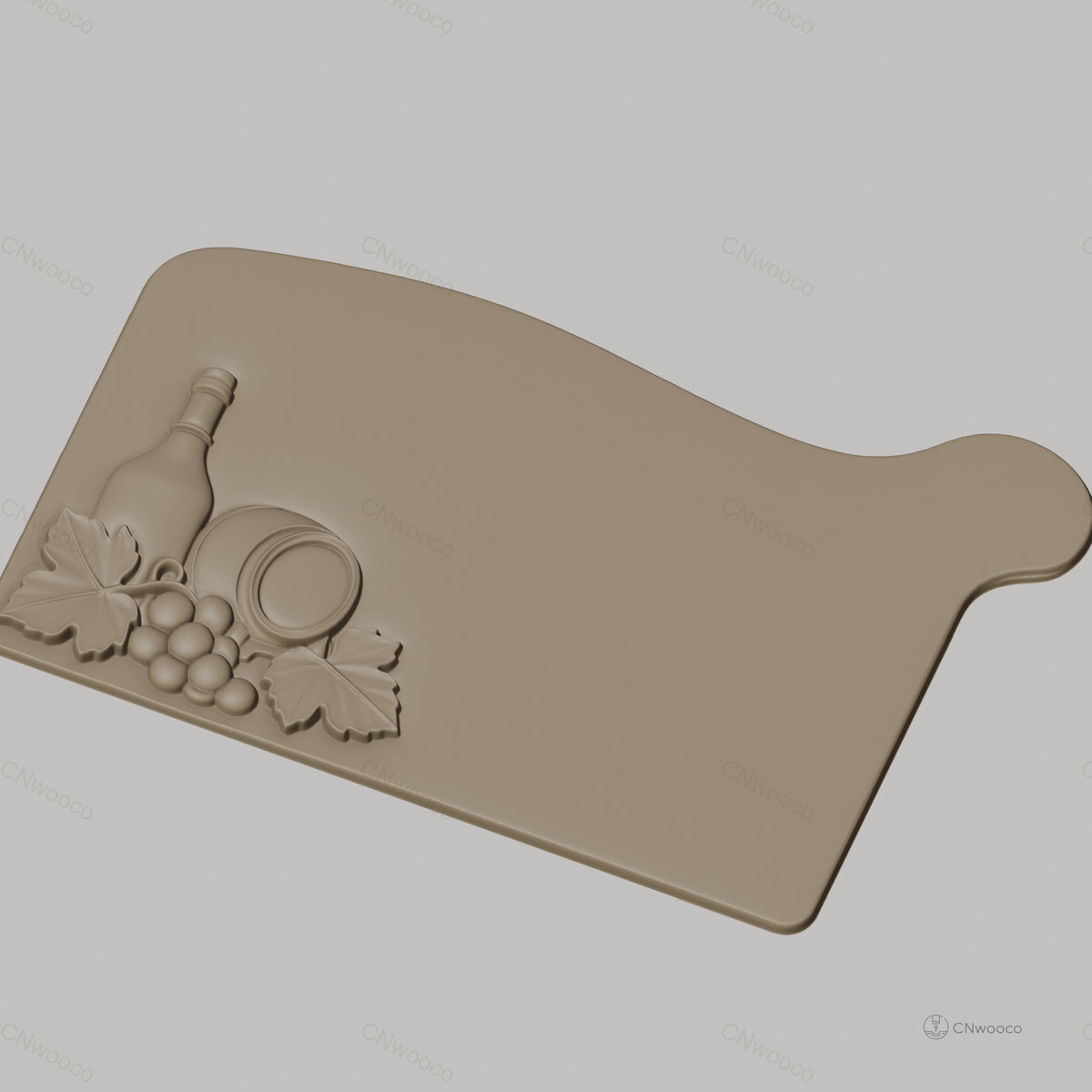 Fichier CNC plateau avec bouteille et raisins, bas-relief pour sculpture sur bois, STL