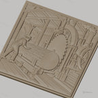 Fichier CNC & impression 3D scierie ancienne, ouvrier et machine à sciage, haute qualité relief STL