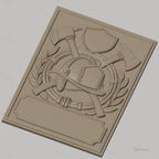 Fichier CNC & impression 3D casque pompier, haches croisées, bouclier, haute qualité relief STL