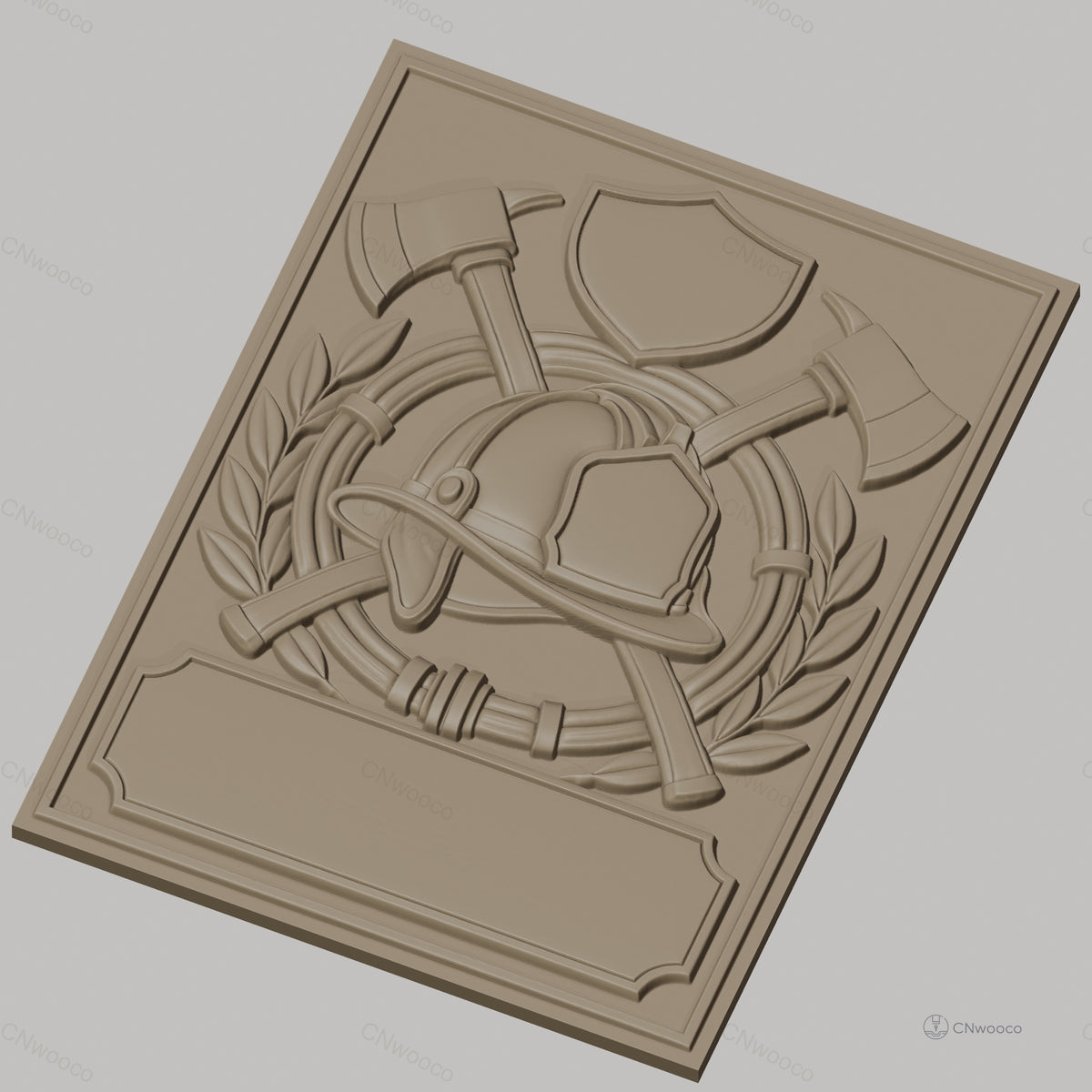 Fichier CNC & impression 3D casque pompier, haches croisées, bouclier, haute qualité relief STL