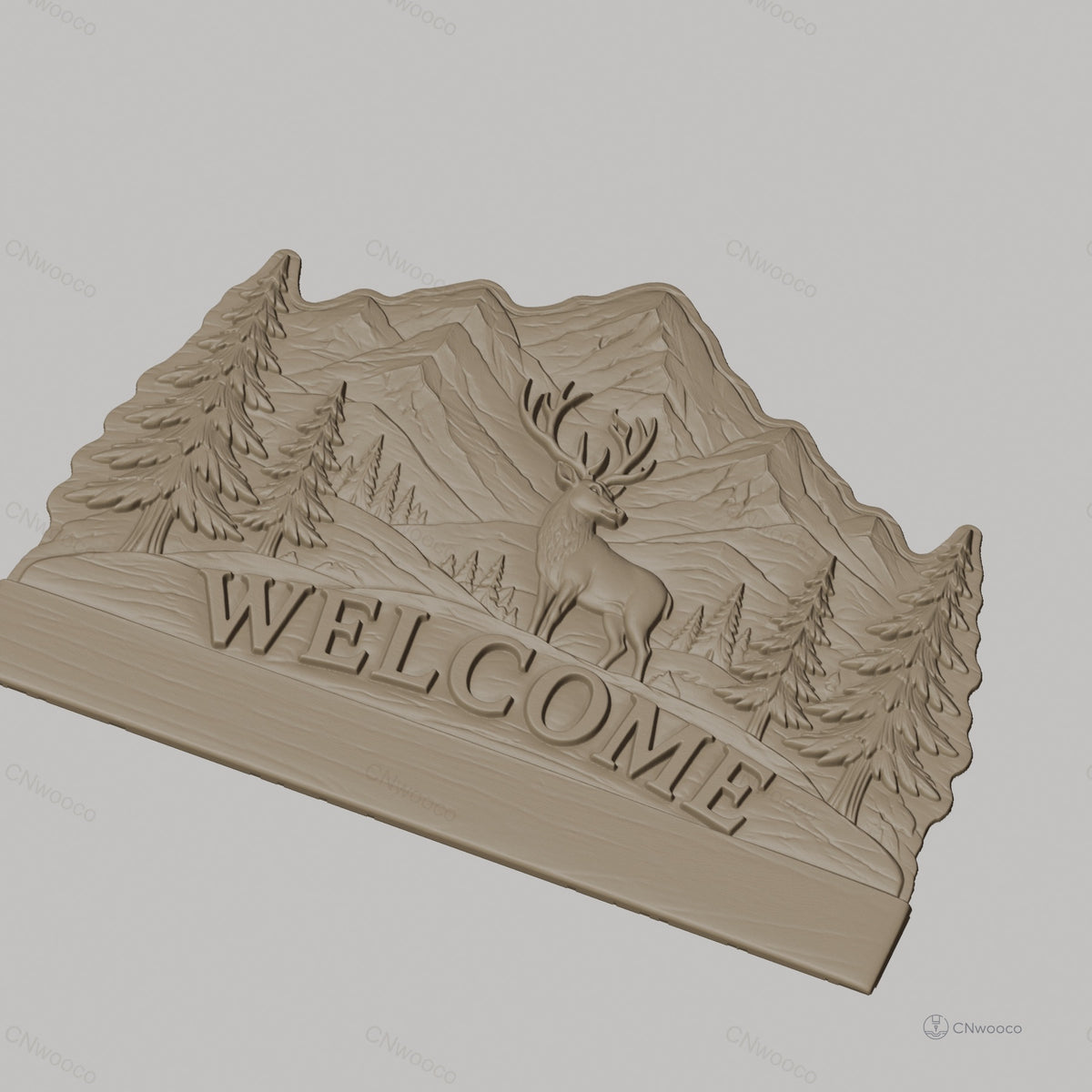 Fichier CNC porte-clés mural enseigne Welcome décor cerf montagnes STL très haute qualité