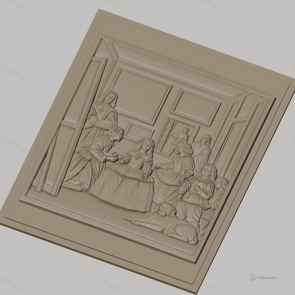 Fichier CNC & impression 3D tableau familial classique, personnages en habits d'époque, chien couché, haute qualité relief STL