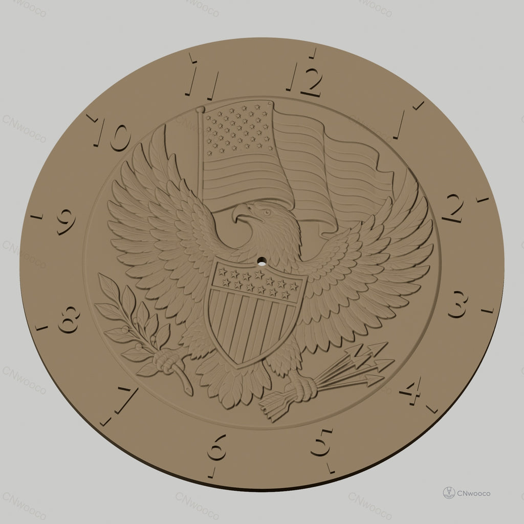 Fichier CNC & impression 3D horloge murale aigle américain et drapeau USA STL