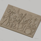 Fichier CNC & impression 3D groupe de jazz vintage, musiciens avec trompette, banjo, contrebasse, clarinette, batterie haute qualité relief STL