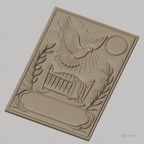 Fichier CNC & impression 3D berceau avec colombe, soleil, branches d'olivier, haute qualité relief STL