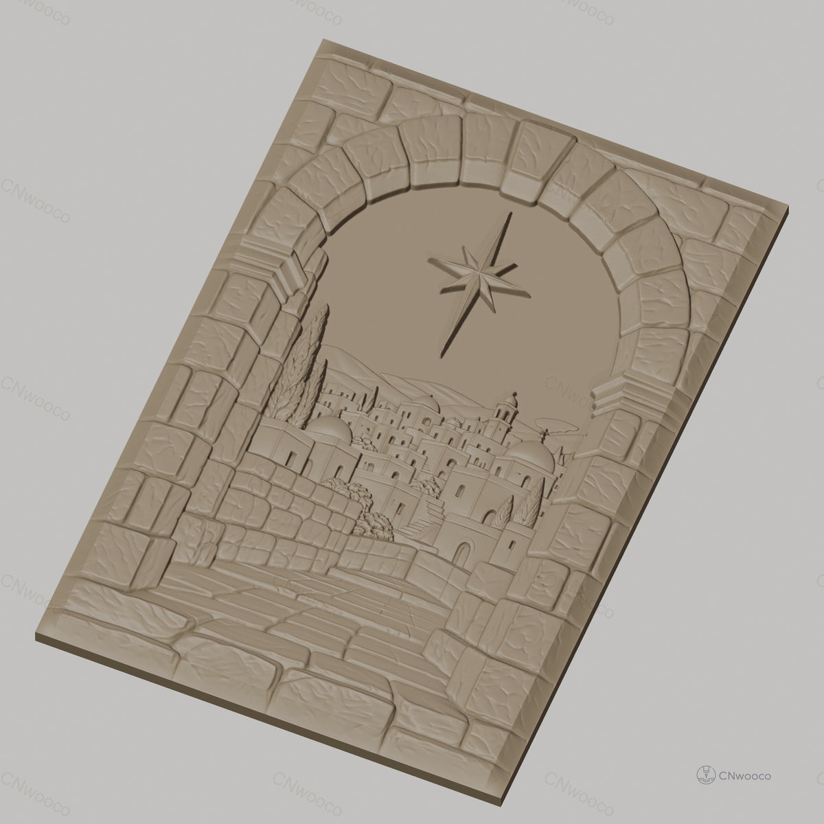 Fichier CNC & impression 3D paysage de village médiéval, arche en pierre et chemin pavé, haute qualité relief STL