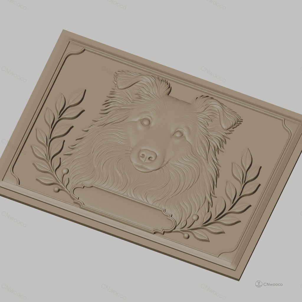 Fichier CNC & impression 3D chien berger feuilles cadres haute qualité relief STL