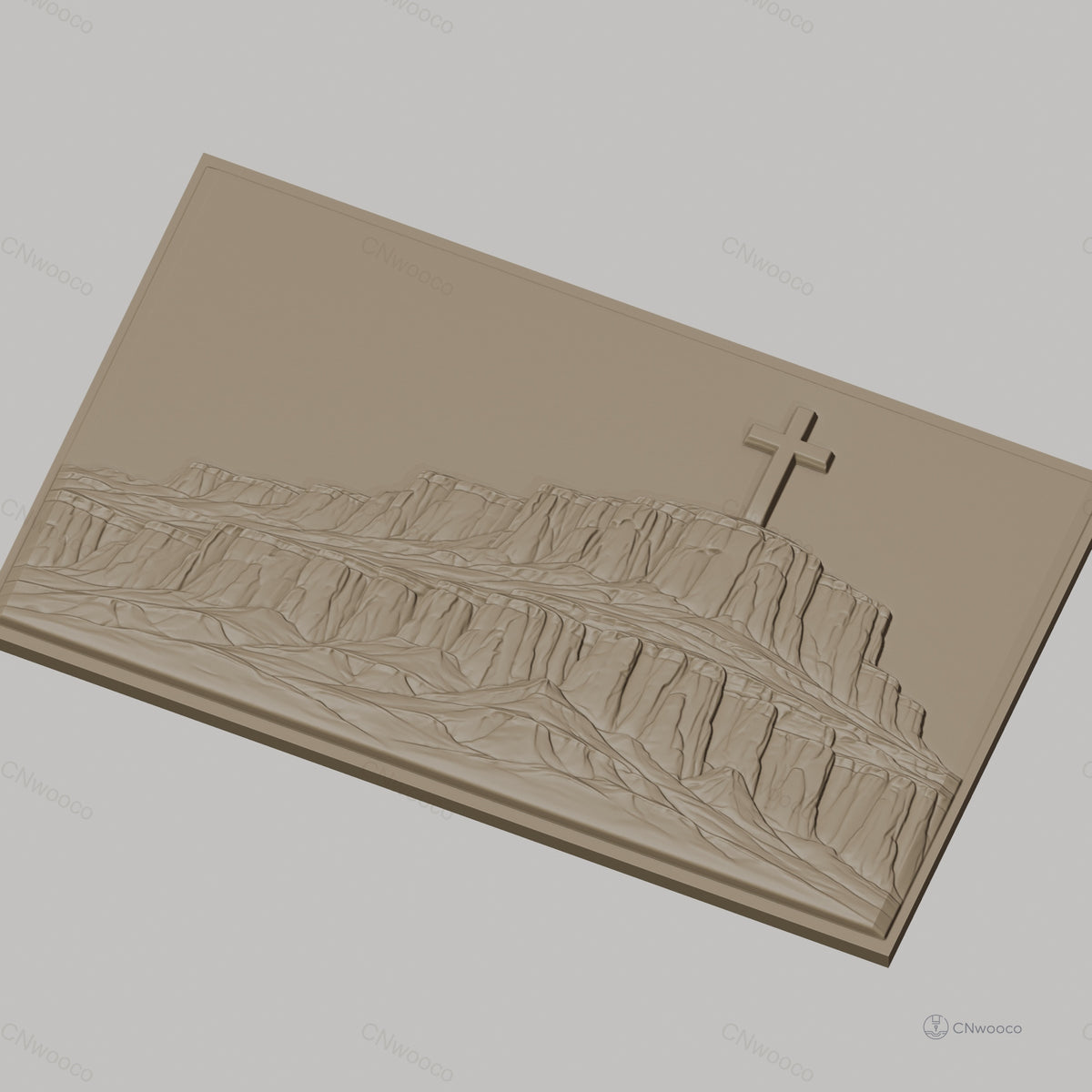 Fichier CNC & impression 3D montagne plateau croix christianisme, paysage relief hautes falaises, haute qualité relief STL