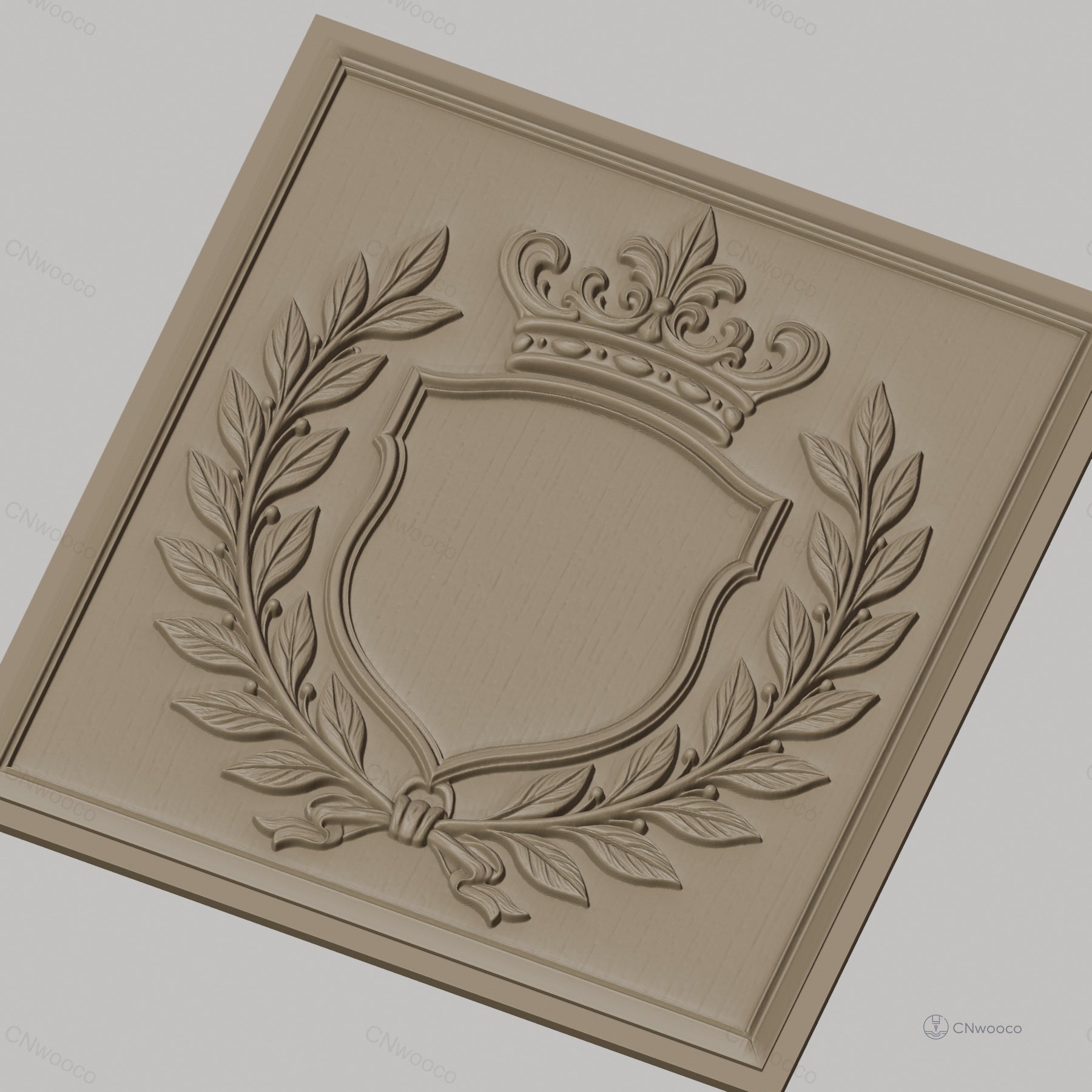 Fichier CNC & impression 3D blason couronne et feuilles, haute qualité relief STL
