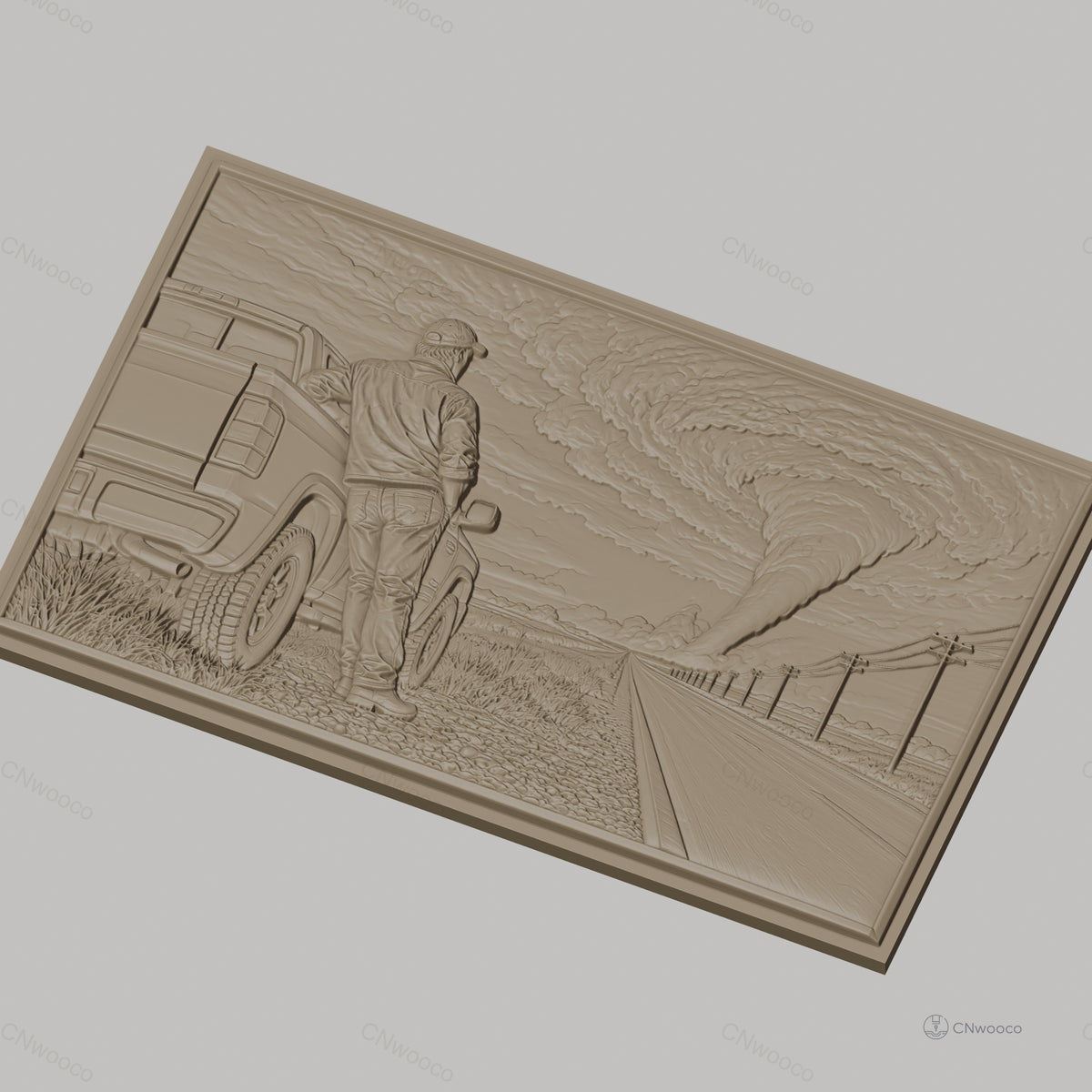 Fichier CNC & impression 3D Tornade, homme et camion sur la route, haute qualité relief STL