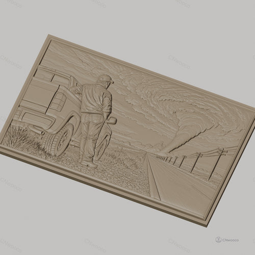 Fichier CNC & impression 3D Tornade, homme et camion sur la route, haute qualité relief STL