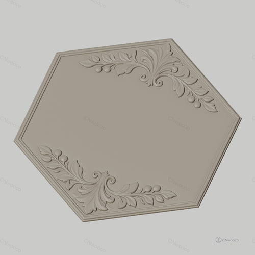 Fichier CNC & impression 3D plaque décorative hexagonale, ornements feuillages, STL très haute qualité