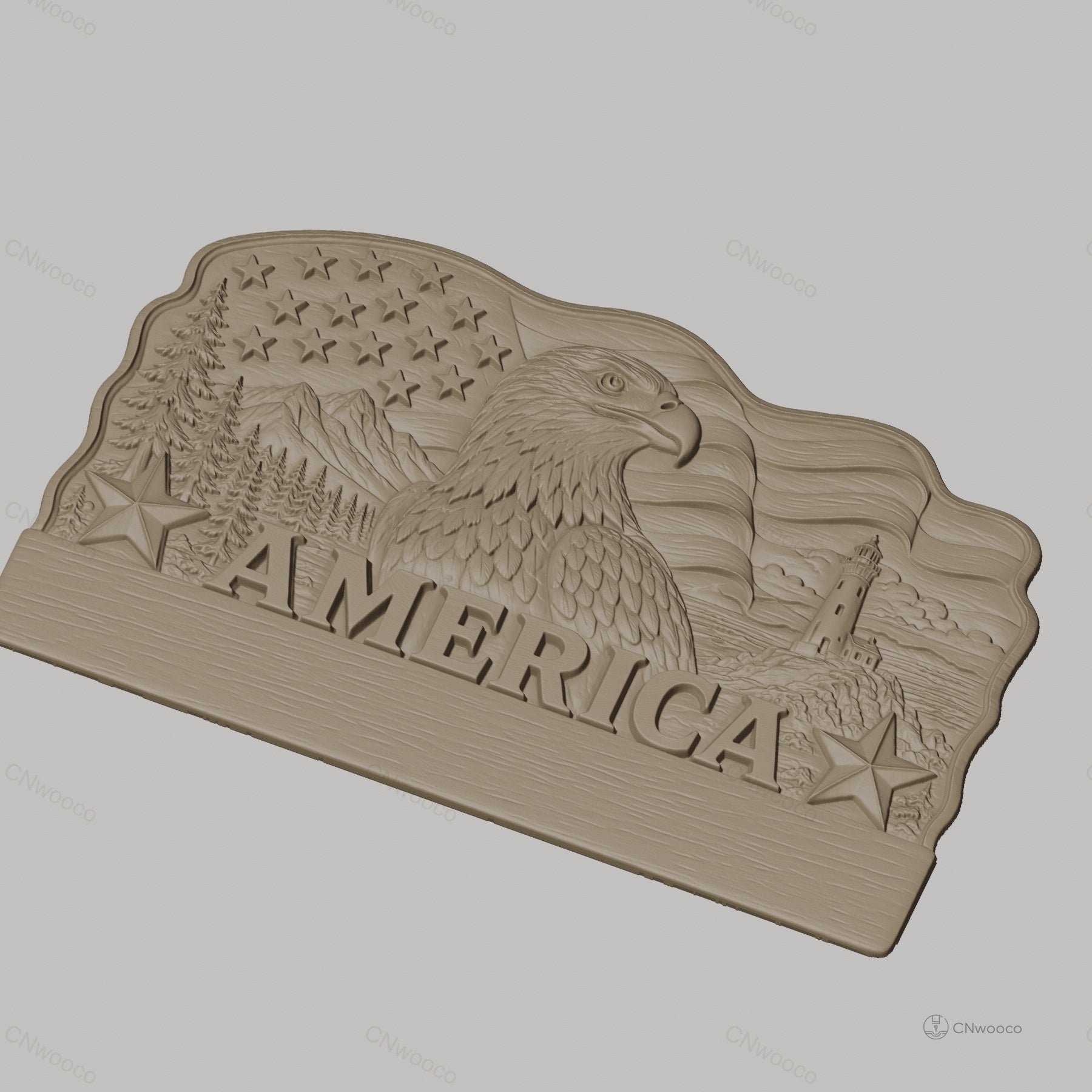 Fichier CNC porte-clés mural enseigne décorative America Eagle Flag, STL très haute qualité