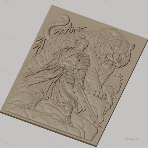 Fichier CNC & impression 3D samouraï et tigre, épée, bambou, pagode, haute qualité relief STL
