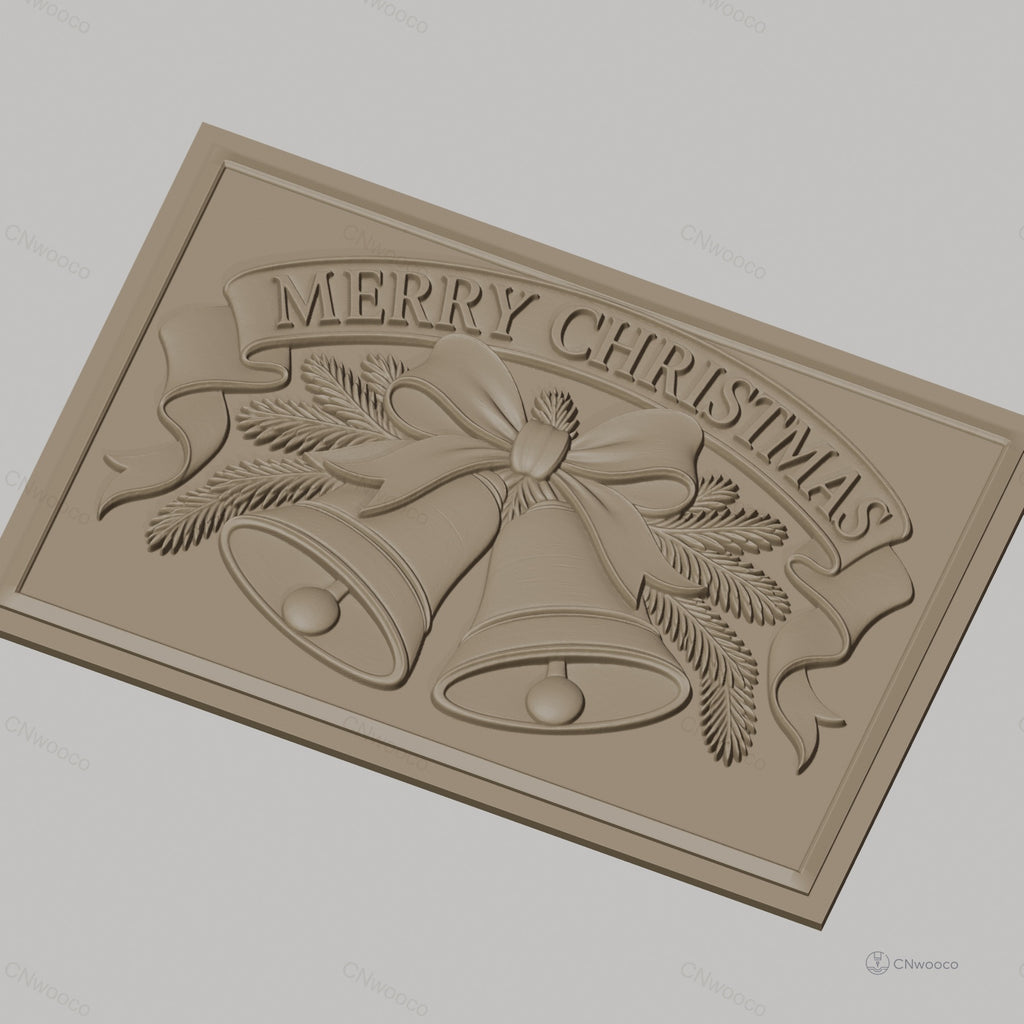 Fichier CNC & impression 3D Noël, cloches, ruban et branches de sapin, haute qualité relief STL