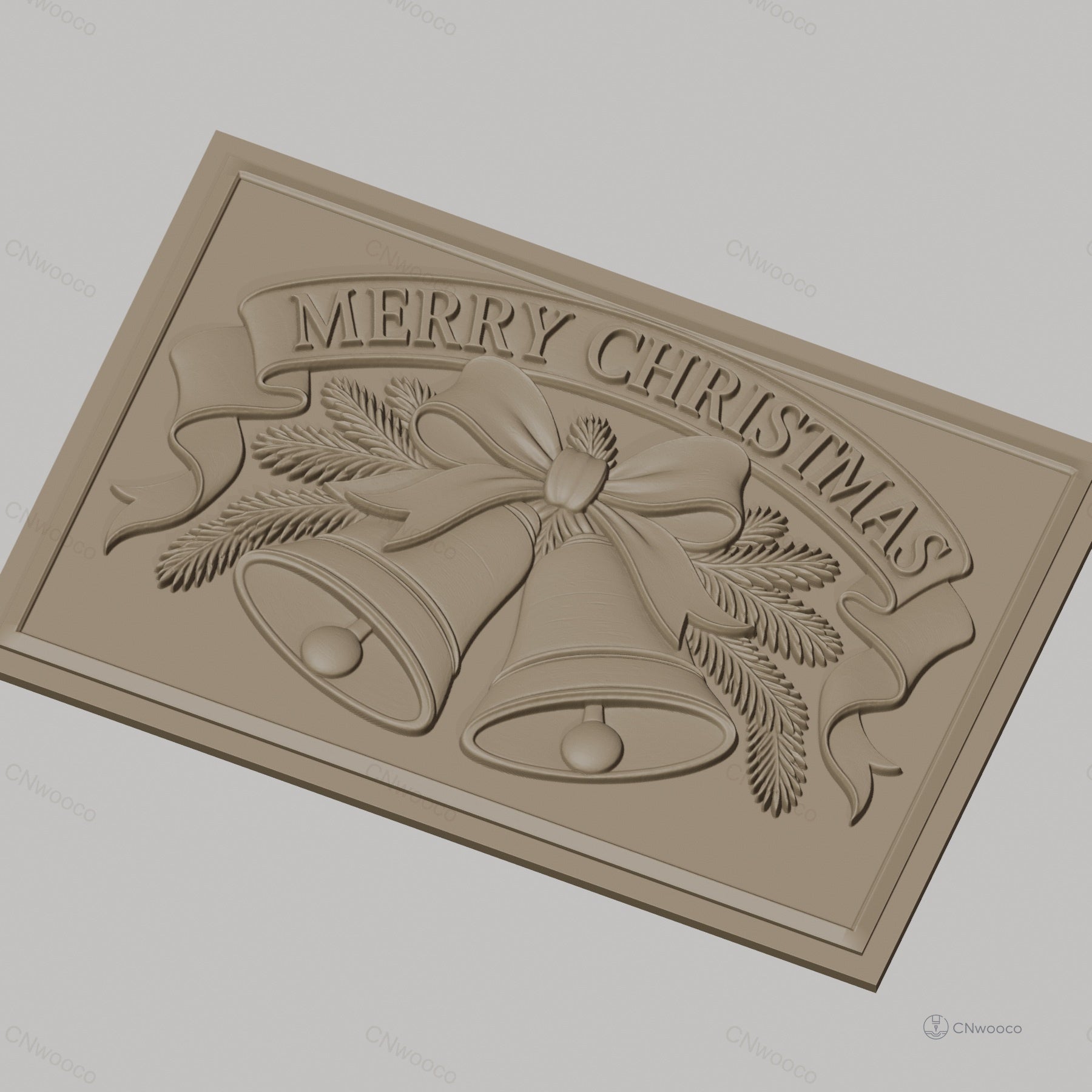 Fichier CNC & impression 3D Noël, cloches, ruban et branches de sapin, haute qualité relief STL