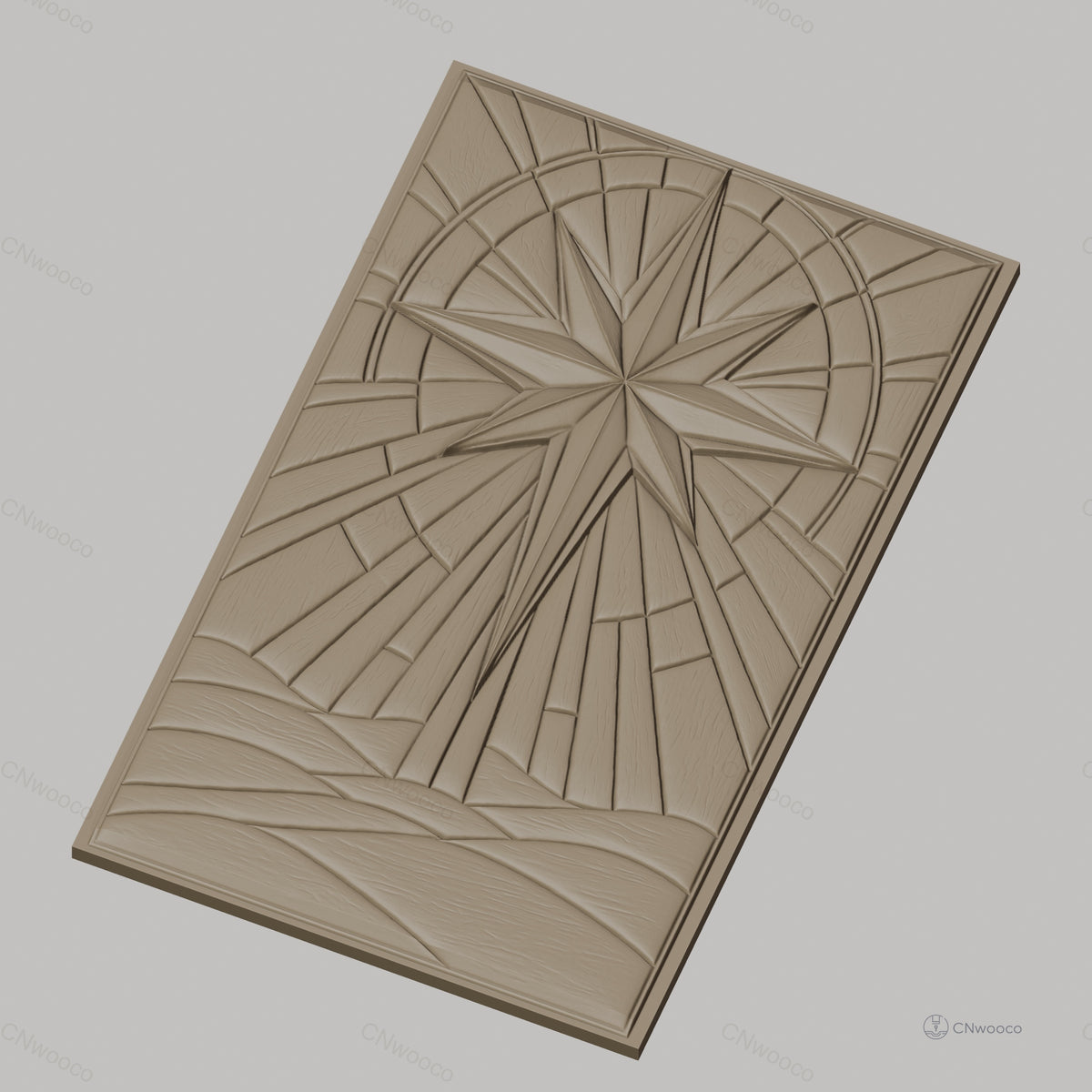 Fichier CNC & impression 3D étoile de la boussole, relief géométrique abstrait sur paysage texteuré, haute qualité relief STL