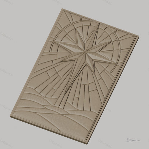Fichier CNC & impression 3D étoile de la boussole, relief géométrique abstrait sur paysage texteuré, haute qualité relief STL