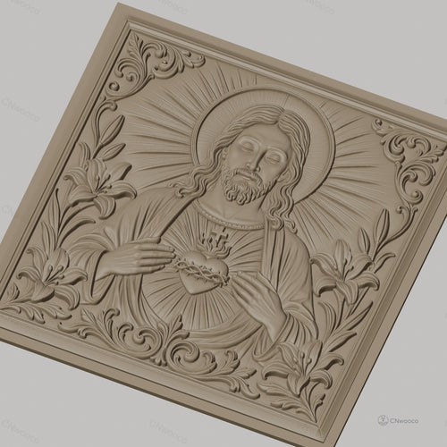 Fichier CNC & impression 3D Jésus Christ, cœur sacré, lys et ornements, haute qualité relief STL