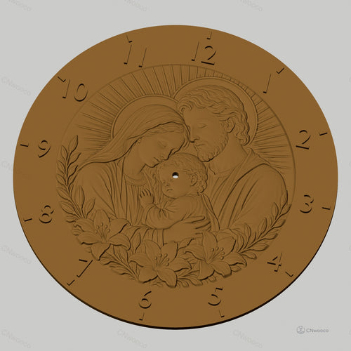 Fichier CNC & impression 3D horloge murale Sainte Famille chrétienne relief STL