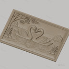 Fichier CNC & impression 3D cygnes amoureux, lac, arbres et reflets, haute qualité relief STL
