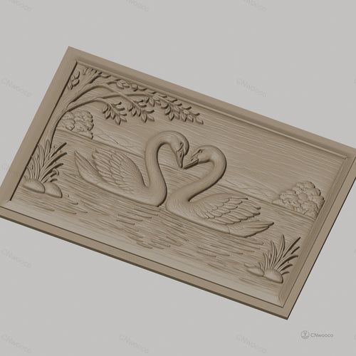 Fichier CNC & impression 3D cygnes amoureux, lac, arbres et reflets, haute qualité relief STL