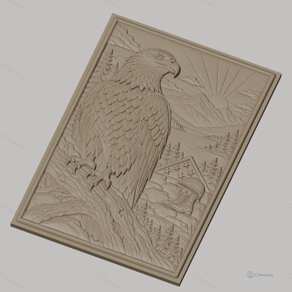 Fichier CNC & impression 3D aigle américain, drapeau, casque militaire, bottes, nature et montagne, haute qualité relief STL