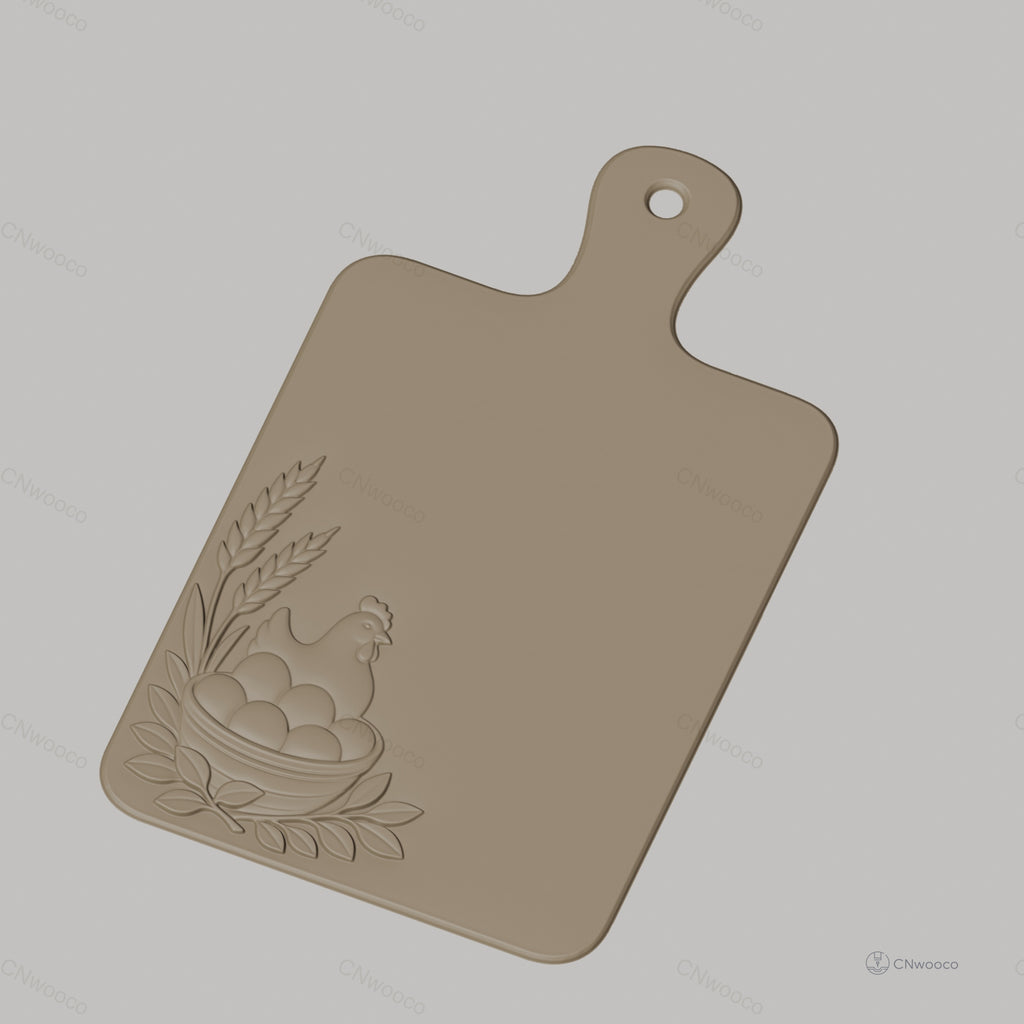 Fichier CNC Poule, panier d'œufs et épis de blé, bas-relief pour sculpture sur bois, STL