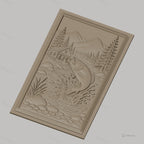 Fichier CNC & impression 3D pêche à la truite, rivière, chalet, montagne, arbres, haute qualité relief STL