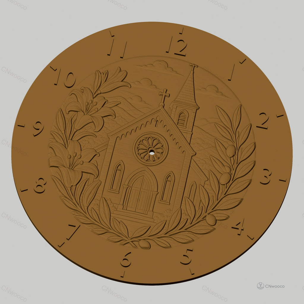 Fichier CNC & impression 3D horloge murale église gothique avec fleurs et feuilles STL