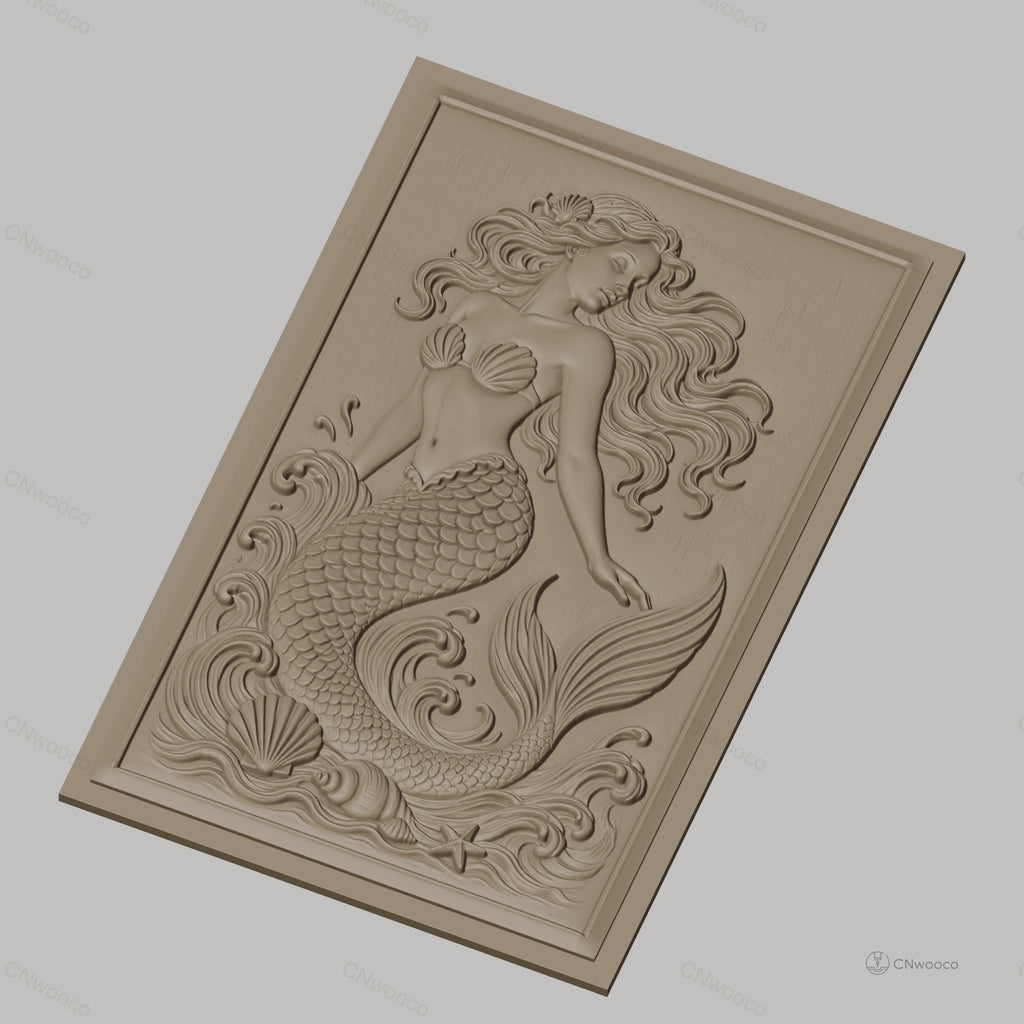Fichier CNC & impression 3D sirène, écailles, coquillages et vagues, haute qualité relief STL