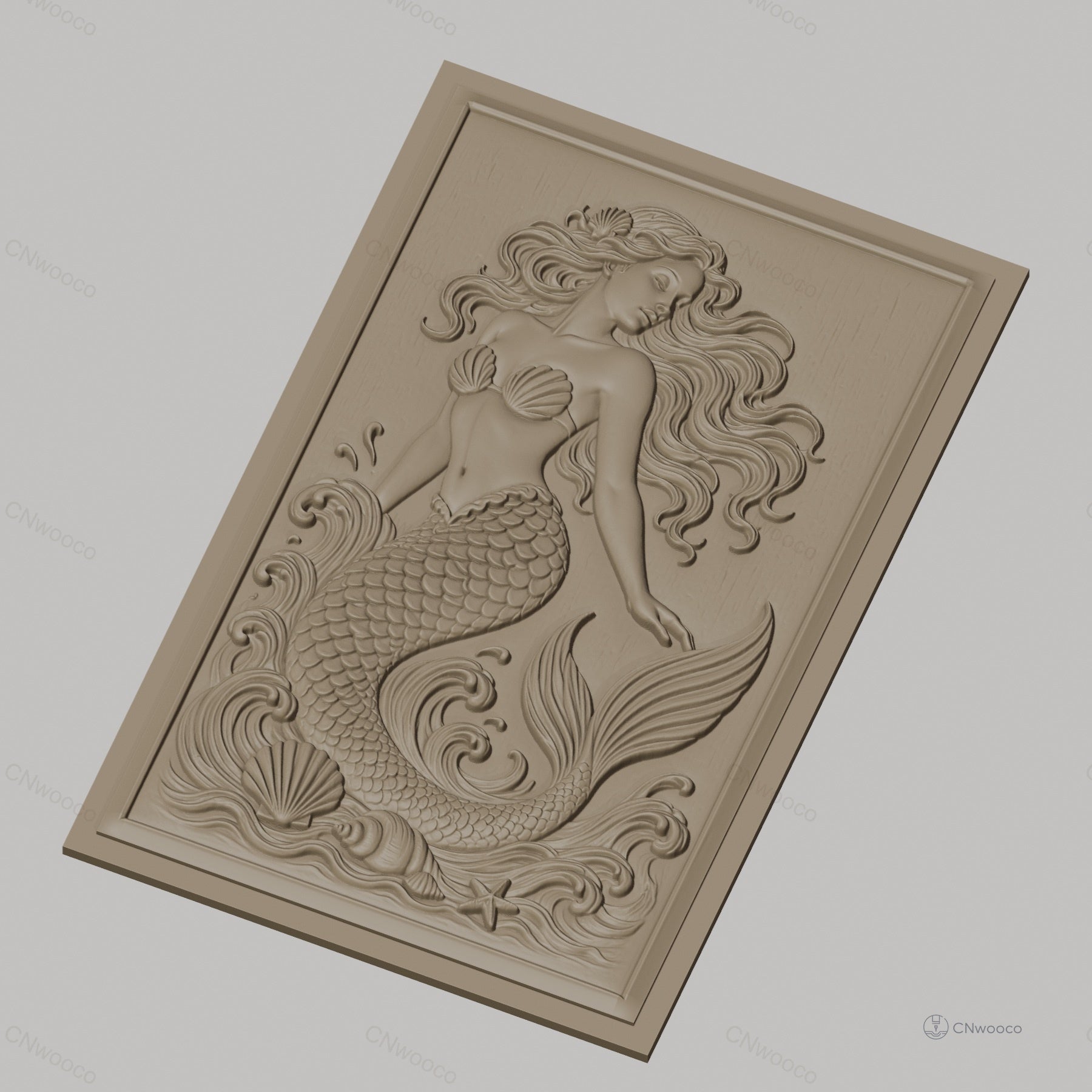 Fichier CNC & impression 3D sirène, écailles, coquillages et vagues, haute qualité relief STL