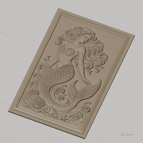 Fichier CNC & impression 3D sirène, écailles, coquillages et vagues, haute qualité relief STL