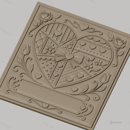 Fichier CNC & impression 3D cœur patchwork avec roses et nœud, haute qualité relief STL