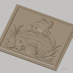 Fichier CNC & impression 3D Grenouille sur champignon, feuilles et herbes décoratives, haute qualité relief STL
