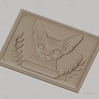 Fichier CNC & impression 3D chat Sphynx, relief animalier décor avec feuilles, haute qualité relief STL