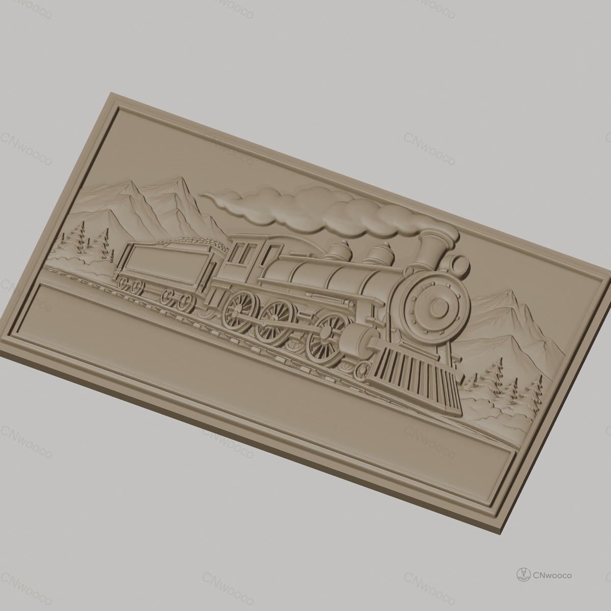 Fichier CNC & impression 3D locomotive à vapeur, train historique sur rails avec paysage montagnard, haute qualité relief STL