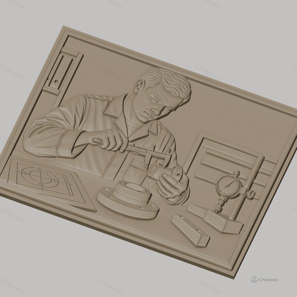 Fichier CNC & impression 3D technicien contrôle qualité, pied à coulisse, plan, outil mesure, haute qualité relief STL