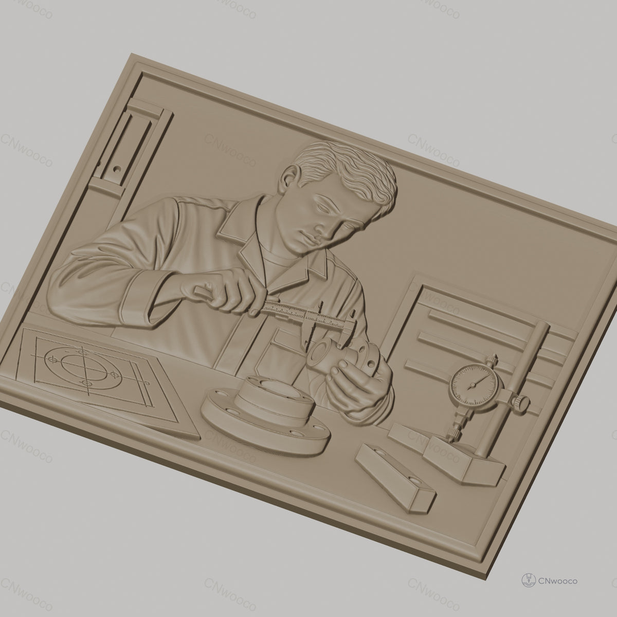 Fichier CNC & impression 3D technicien contrôle qualité, pied à coulisse, plan, outil mesure, haute qualité relief STL