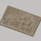 Fichier CNC & impression 3D locomotive à vapeur, gare vintage avec ouvriers, haute qualité relief STL
