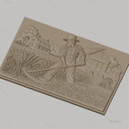Fichier CNC & impression 3D moisson, fermier avec faux, grange et maison, haute qualité relief STL